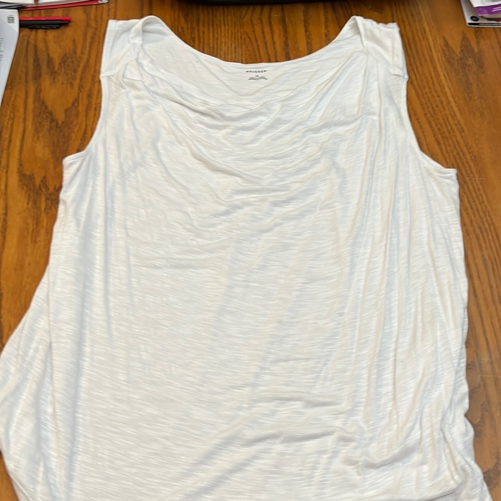 Halogen White Sleeveless Smocked Blouse w Draped Neckline 1X